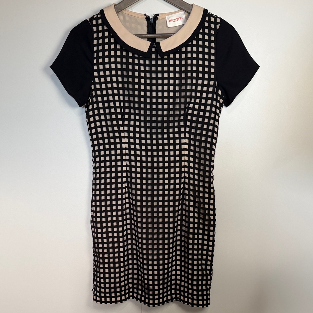 Mod Mini Dress with Black Windowpane Overlay and Peter Pan Collar